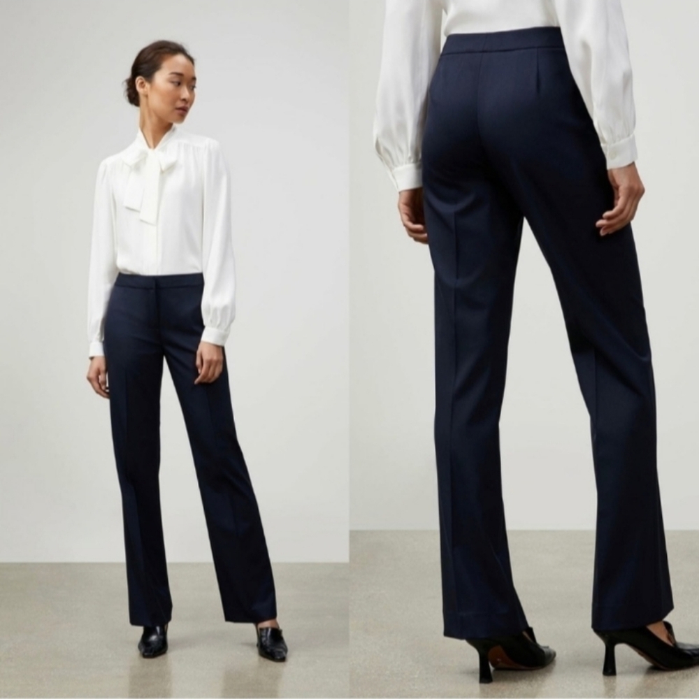 Lafayette 148 New York | Irving Wool Straight-Leg Pants | Dark Navy | Size 8